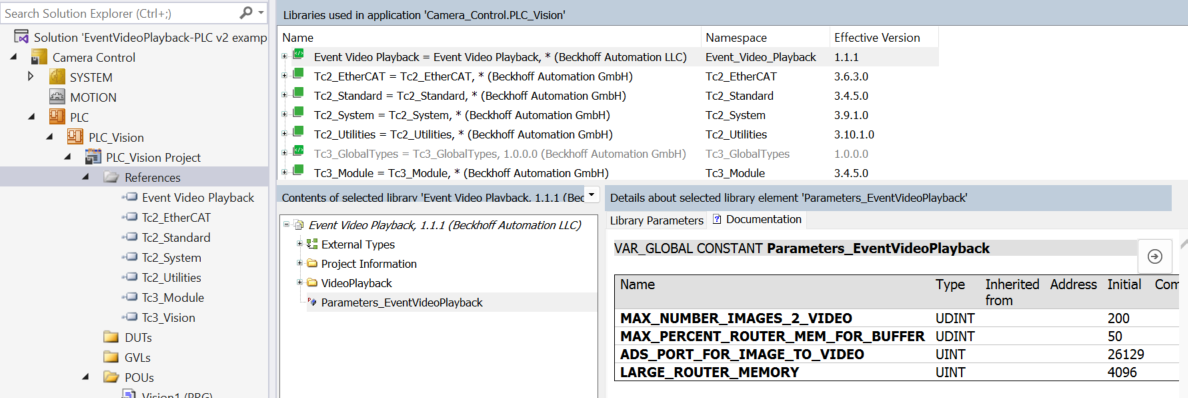Event Video Playback Library Parameters